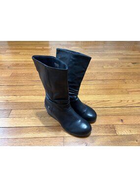 KEEN Womens Akita Wedge Boots Size 10.5 Black Mid Calf Slip On Rubber Soles